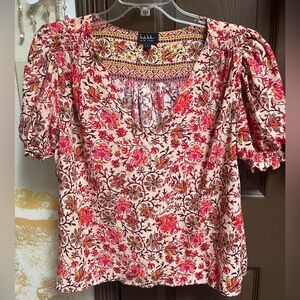 Nicole Miller Red and Pink Floral Blouse